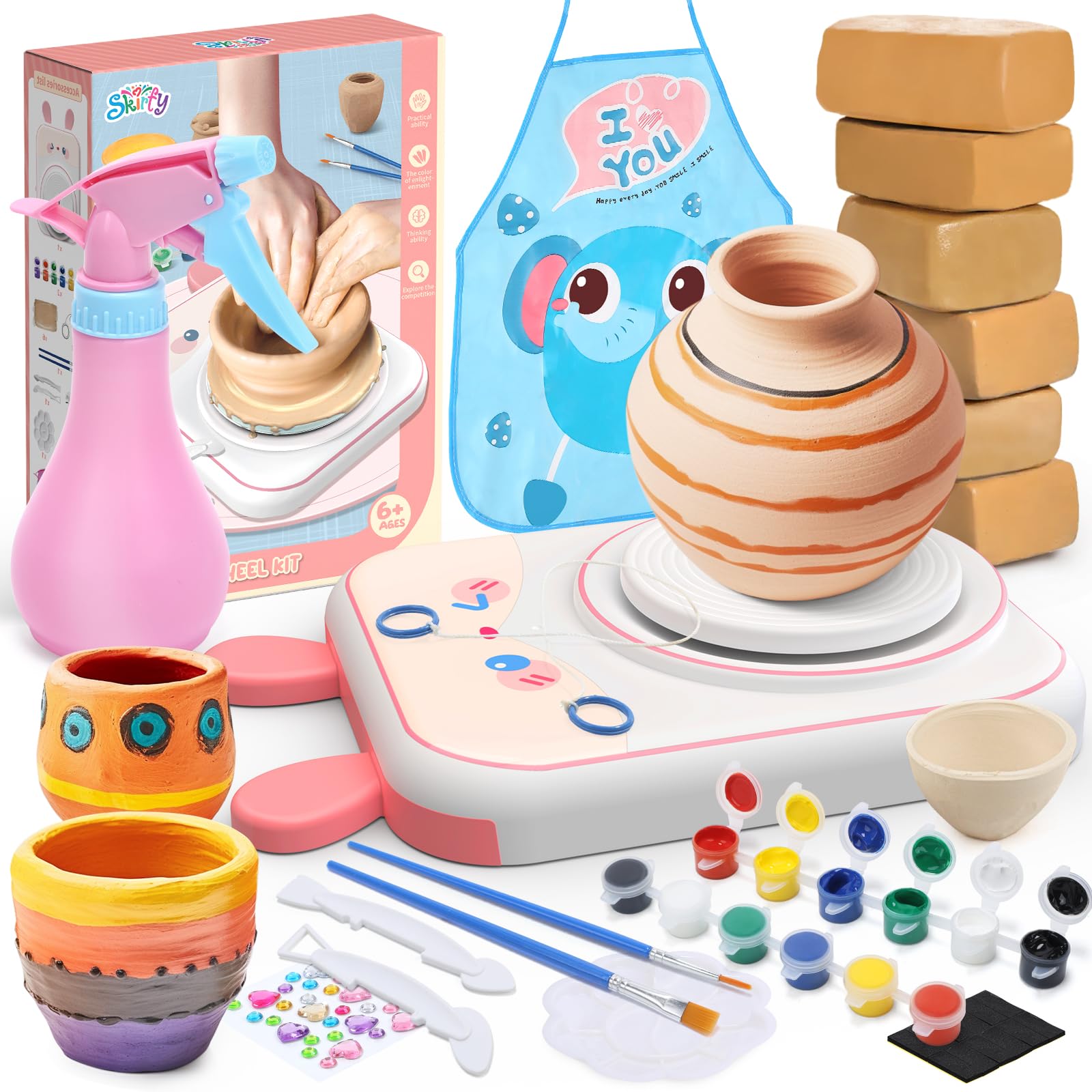 Skirfy Pottery Wheel for Kids-Clay Sculpting Tools & Painting Kit
